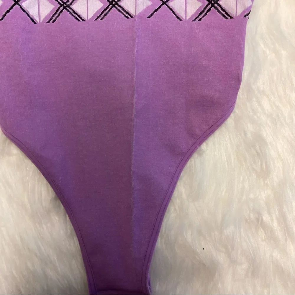 Free People FP Movement Lilac Purple Thong Bodysuit XS / Small NWOT XS/S Stretch